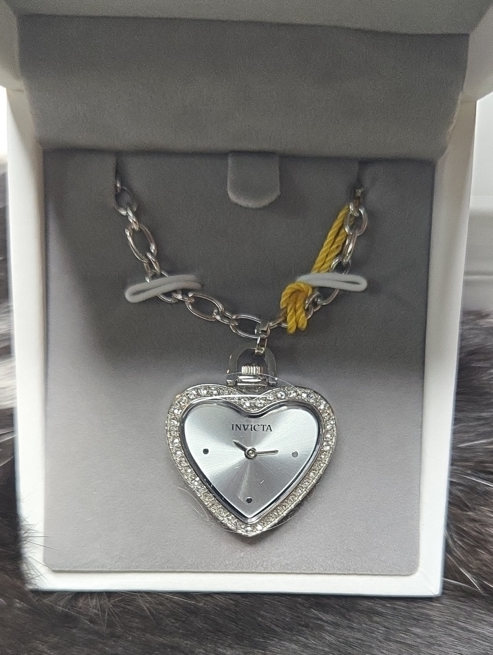 Invicta Silver Heart Pendant Necklace Watch 27mm NIB
